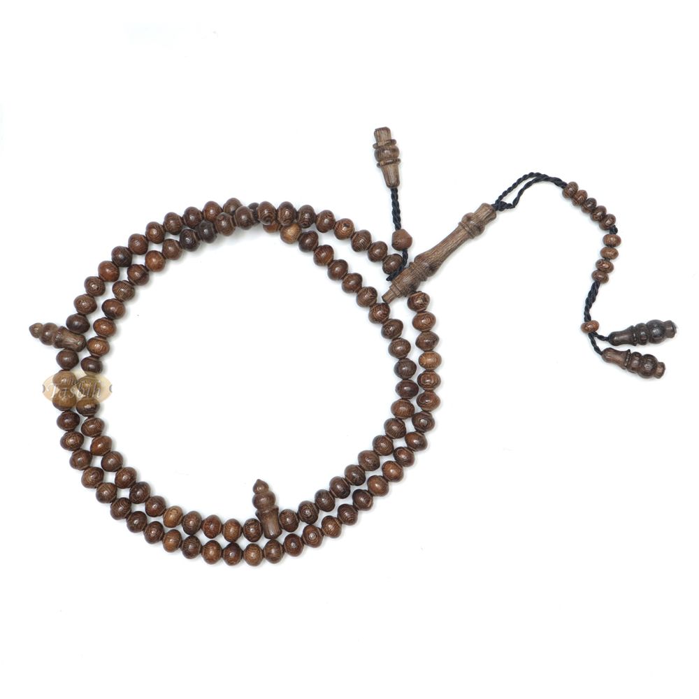 Wooden Islamic Prayer Beads – Natural Johar Wood Tasbih 99 count Contoured Beads In Gift Box By