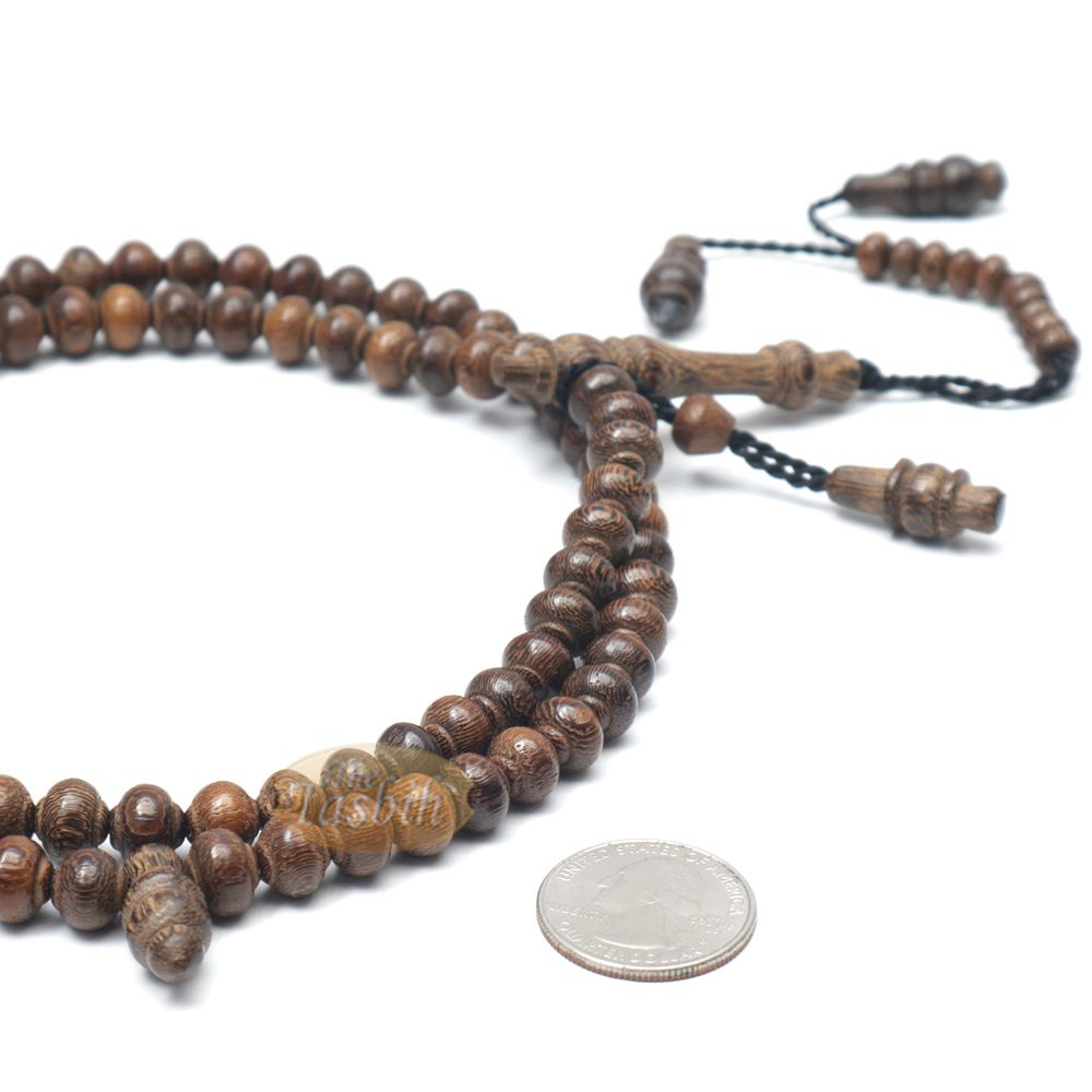 Wooden Islamic Prayer Beads – Natural Johar Wood Tasbih 99 count Contoured Beads In Gift Box By