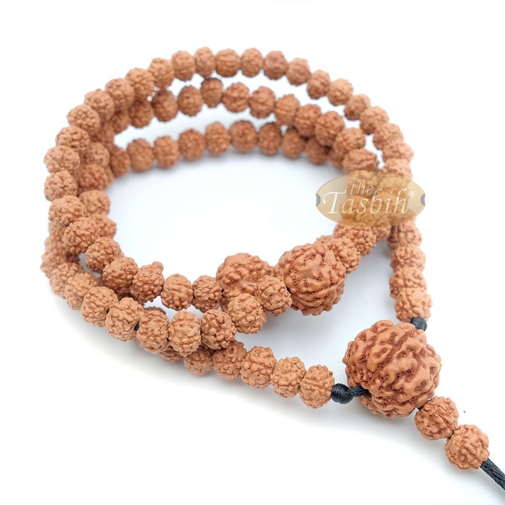 Islamic Prayer Small 6.5 mm Jenitri Seed Tasbih with 99 Beads On Black Satin Cord and 10 mm Divider