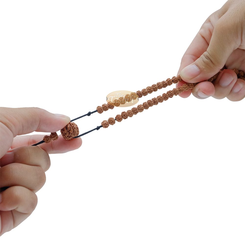 Islamic Prayer Small 6.5 mm Jenitri Seed Tasbih with 99 Beads On Black Satin Cord and 10 mm Divider