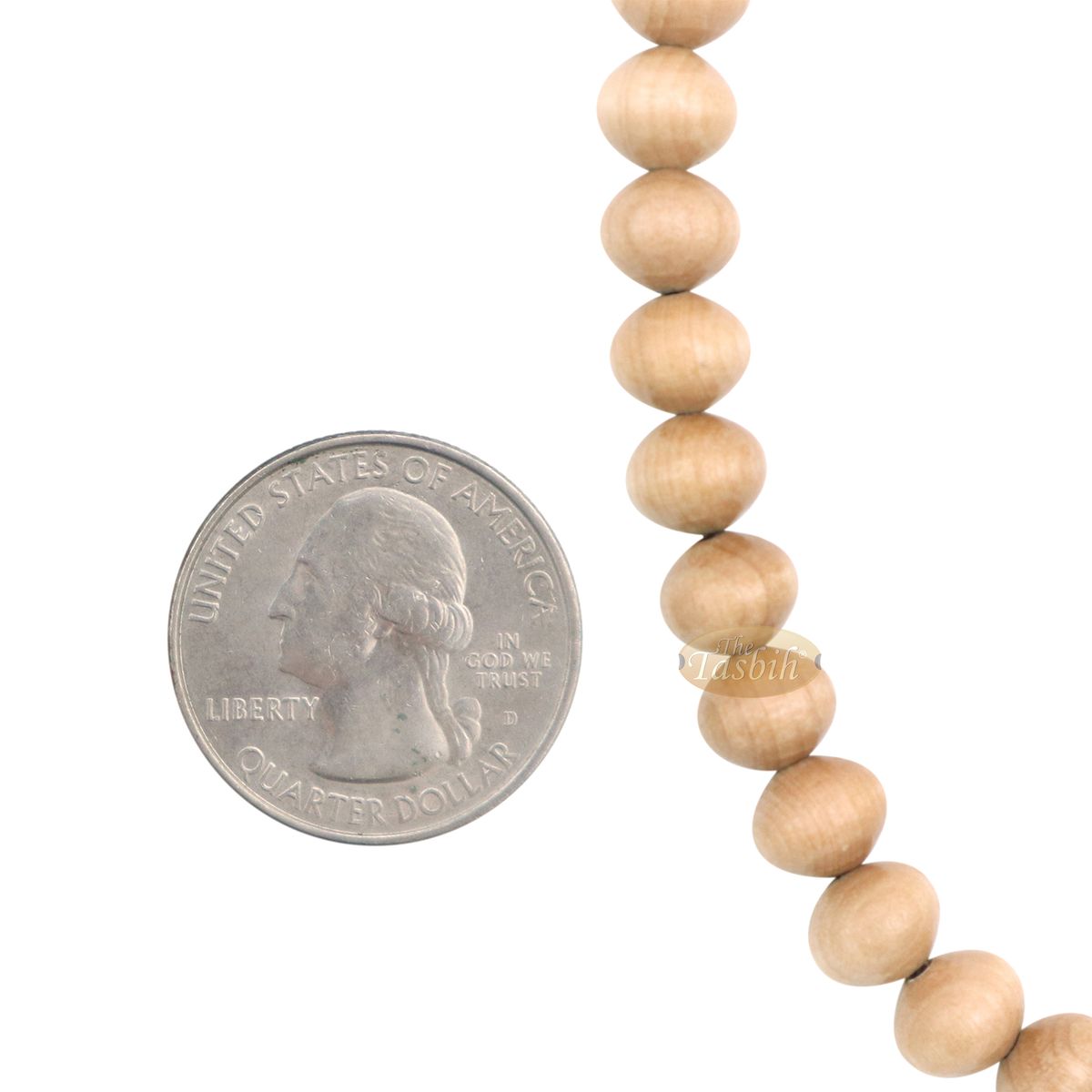 Wooden Muslim Tasbih – Light Brown Tapered Oval Beads 99-Ct Turkish 7×8 mm Stops