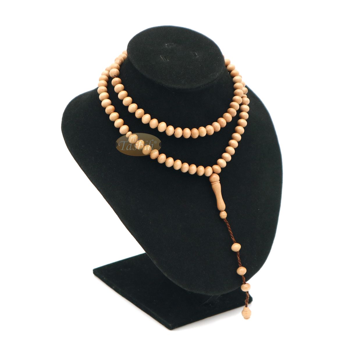 Wooden Muslim Tasbih – Light Brown Tapered Oval Beads 99-Ct Turkish 7×8 mm Stops