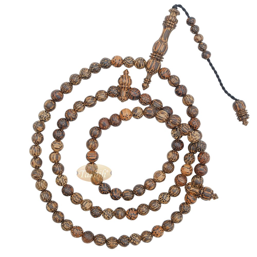 Tiger Wood Misbaha Tasbih – 8 mm 99 count Muslim Prayer Beads Indonesian Islamic Handcrafted Wooden Dhikr Necklace