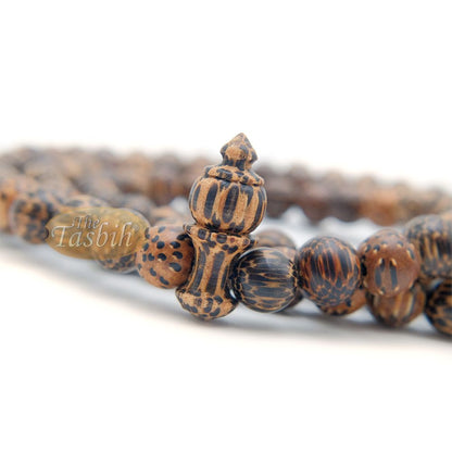 Tiger Wood Misbaha Tasbih – 8 mm 99 count Muslim Prayer Beads Indonesian Islamic Handcrafted Wooden Dhikr Necklace