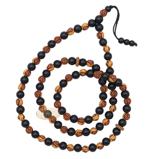 Muslim Prayer Beads – 8 mm Faux Onyx Black & Yellow Engraved beads 99 count Tasbih