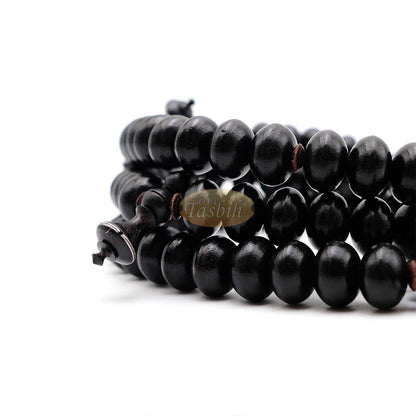 Black Wood Tijani Tasbih | Limited Edition Ain Madhi 13×8 mm Oval Pewter Inlay 100-Bead