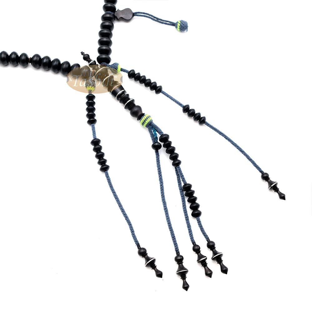 Black Wood Tijani Tasbih | Limited Edition Ain Madhi 13×8 mm Oval Pewter Inlay 100-Bead
