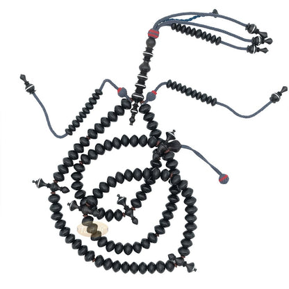 Special Edition Tijani Misbaha – Handcrafted 13×8 mm Asian Black Wood Saucer-shape Prayer Beads – Inlaid Pewter Ornamental Alif & Dividers