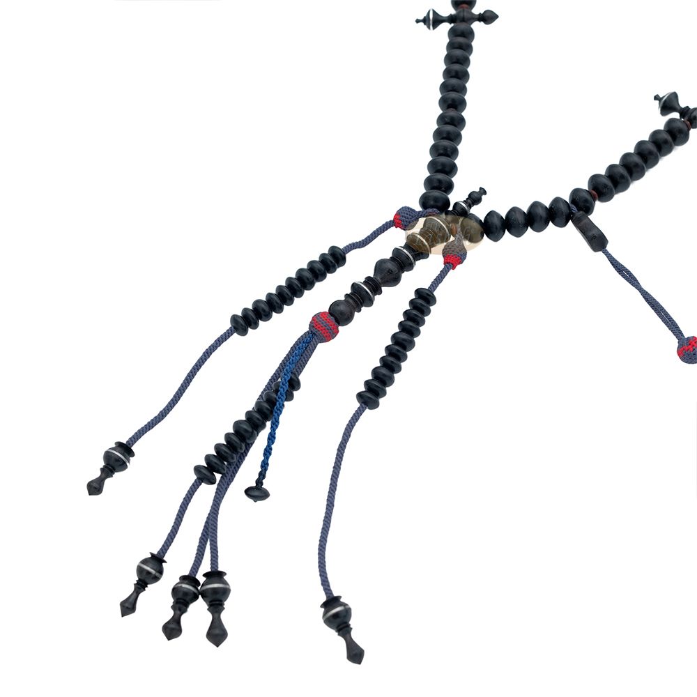 Special Edition Tijani Misbaha – Handcrafted 13×8 mm Asian Black Wood Saucer-shape Prayer Beads – Inlaid Pewter Ornamental Alif & Dividers