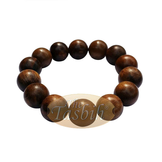 Extra-Large Genuine Agarwood (Oud, Aloeswood) Beaded 14 mm Bracelet with Elastic
