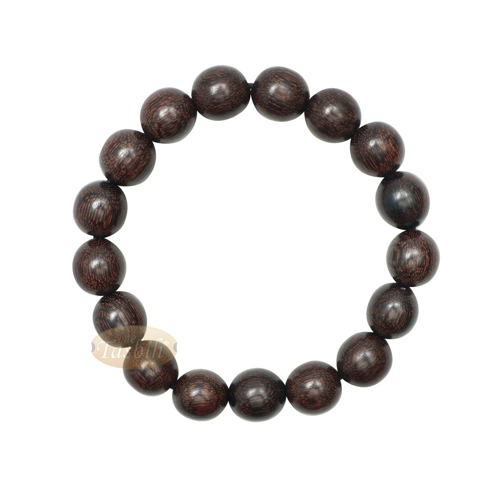 Large 12 mm Handmade Dark Tamarind Wood Bracelet On Elastic Cord 8-inch Durable String