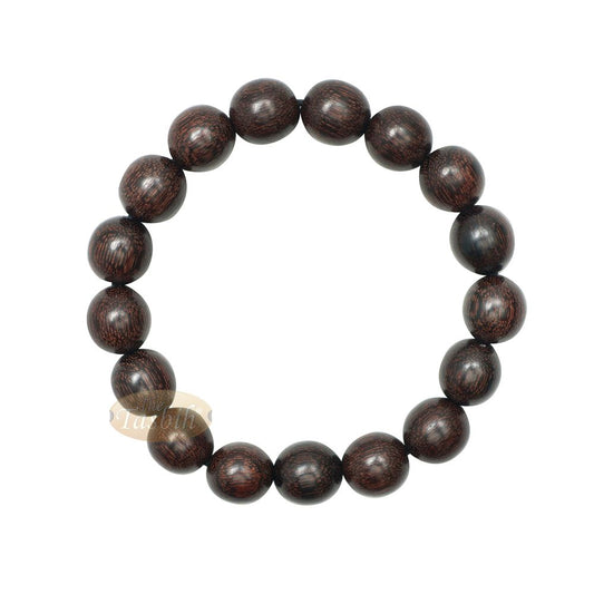 Large 12 mm Handmade Dark Tamarind Wood Bracelet On Elastic Cord 8-inch Durable String