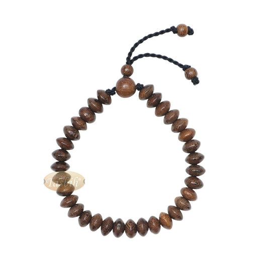 Johar Wood 33-Bead Elastic String Saucer-Shape 9×6 mm Prayer Bead Bracelet