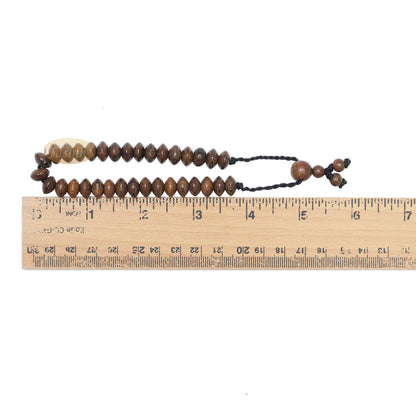 Johar Wood 33-Bead Elastic String Saucer-Shape 9×6 mm Prayer Bead Bracelet