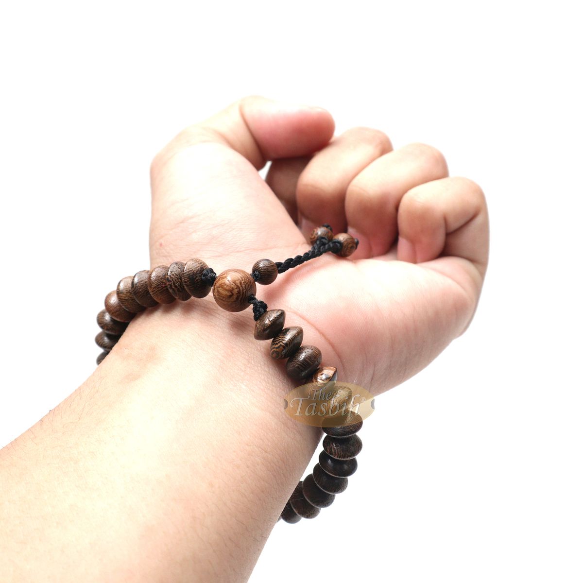 Johar Wood 33-Bead Elastic String Saucer-Shape 9×6 mm Prayer Bead Bracelet