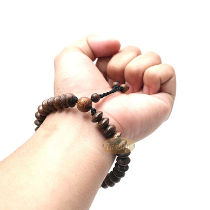 Johar Wood 33-Bead Elastic String Saucer-Shape 9×6 mm Prayer Bead Bracelet