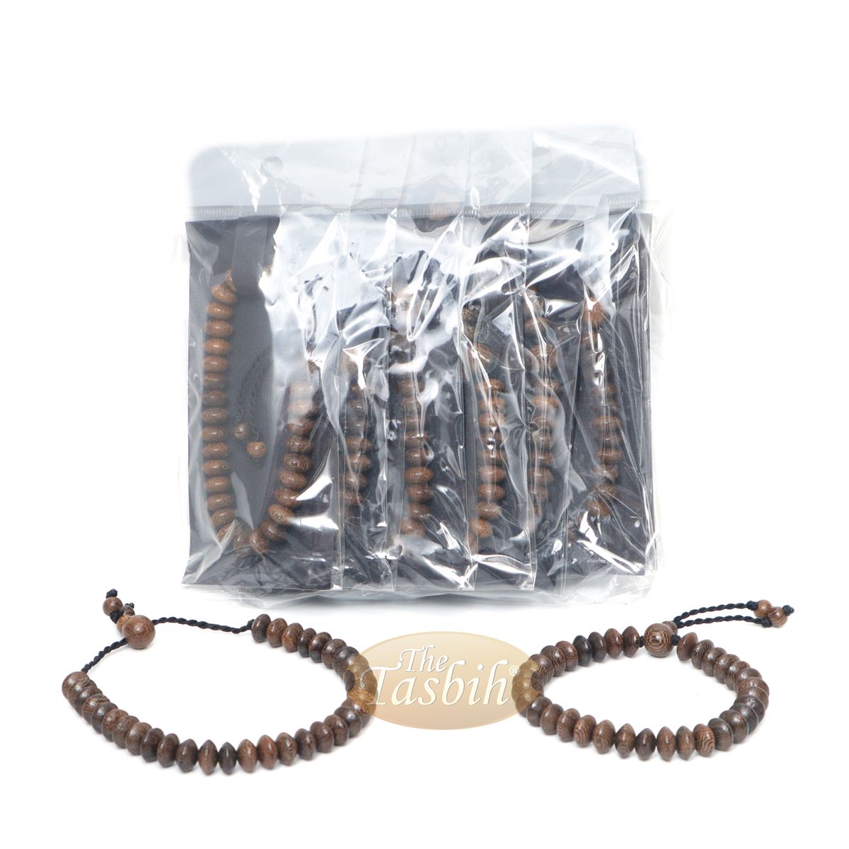 Johar Wood 33-Bead Elastic String Saucer-Shape 9×6 mm Prayer Bead Bracelet