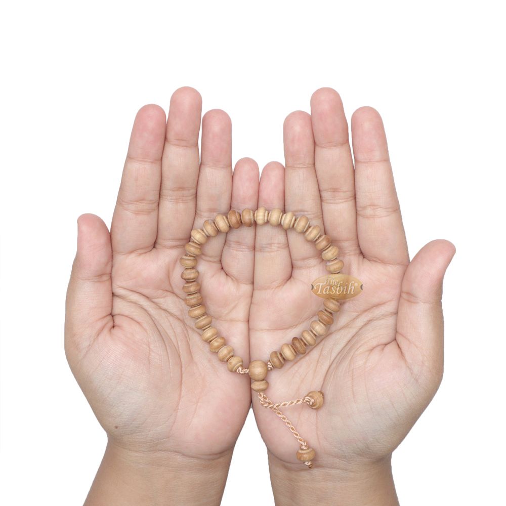 Small Handmade Adjustable Contoured-Bead Sandalwood Prayer Bead Tasbih Bracelet 33-Beads