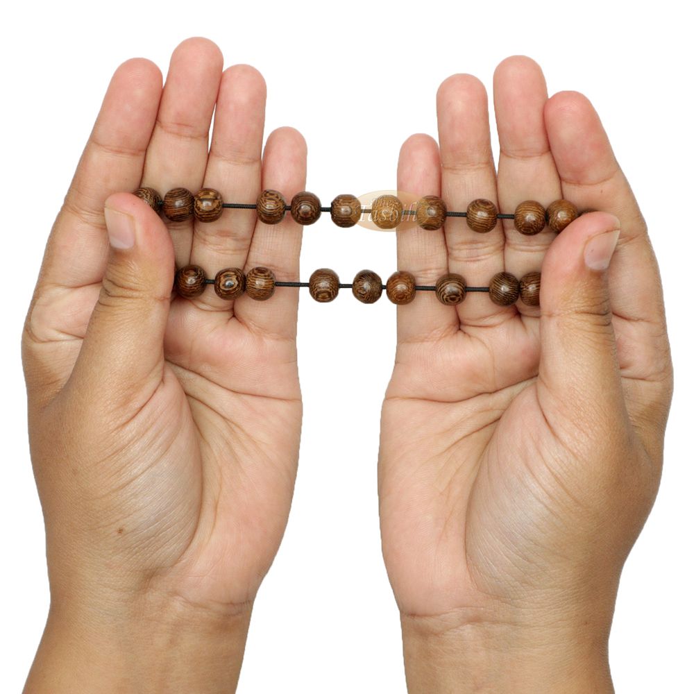 Wood Bead Bracelet – Tropical Johar Asian Wenge Beads with Black Elastic 7 mm Unisex 7.5-8 inch Prayer Bracelet