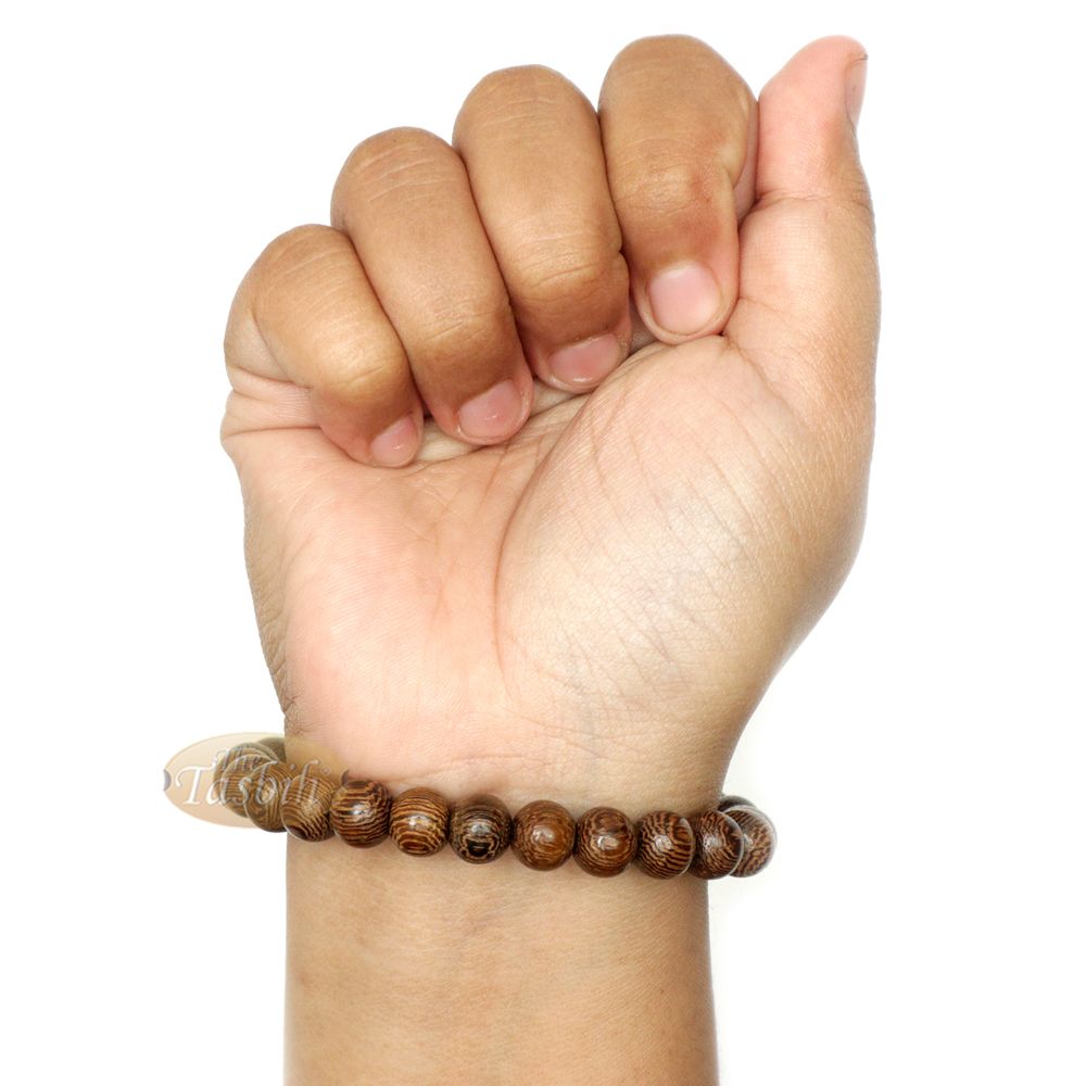 Wood Bead Bracelet – Tropical Johar Asian Wenge Beads with Black Elastic 7 mm Unisex 7.5-8 inch Prayer Bracelet