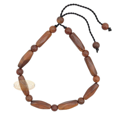 Brown Kuka 17ct Bracelet – Adjustable Handcrafted 6×18 mm Faceted Bar with 6 mm Round Genuine Natural Color Shiny Seed Beads in Gift Box