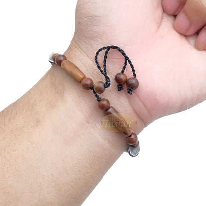 Brown Kuka 17ct Bracelet – Adjustable Handcrafted 6×18 mm Faceted Bar with 6 mm Round Genuine Natural Color Shiny Seed Beads in Gift Box