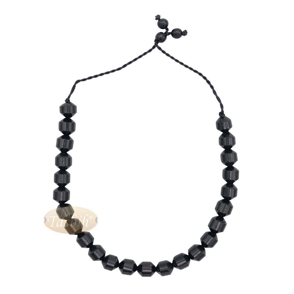 Black Kuka 33ct Tasbih Prayer Beads – Adjustable Handcrafted 7×8 mm Cylinder Genuine Natural Color Shiny Seed Rosary Beads in Gift Box