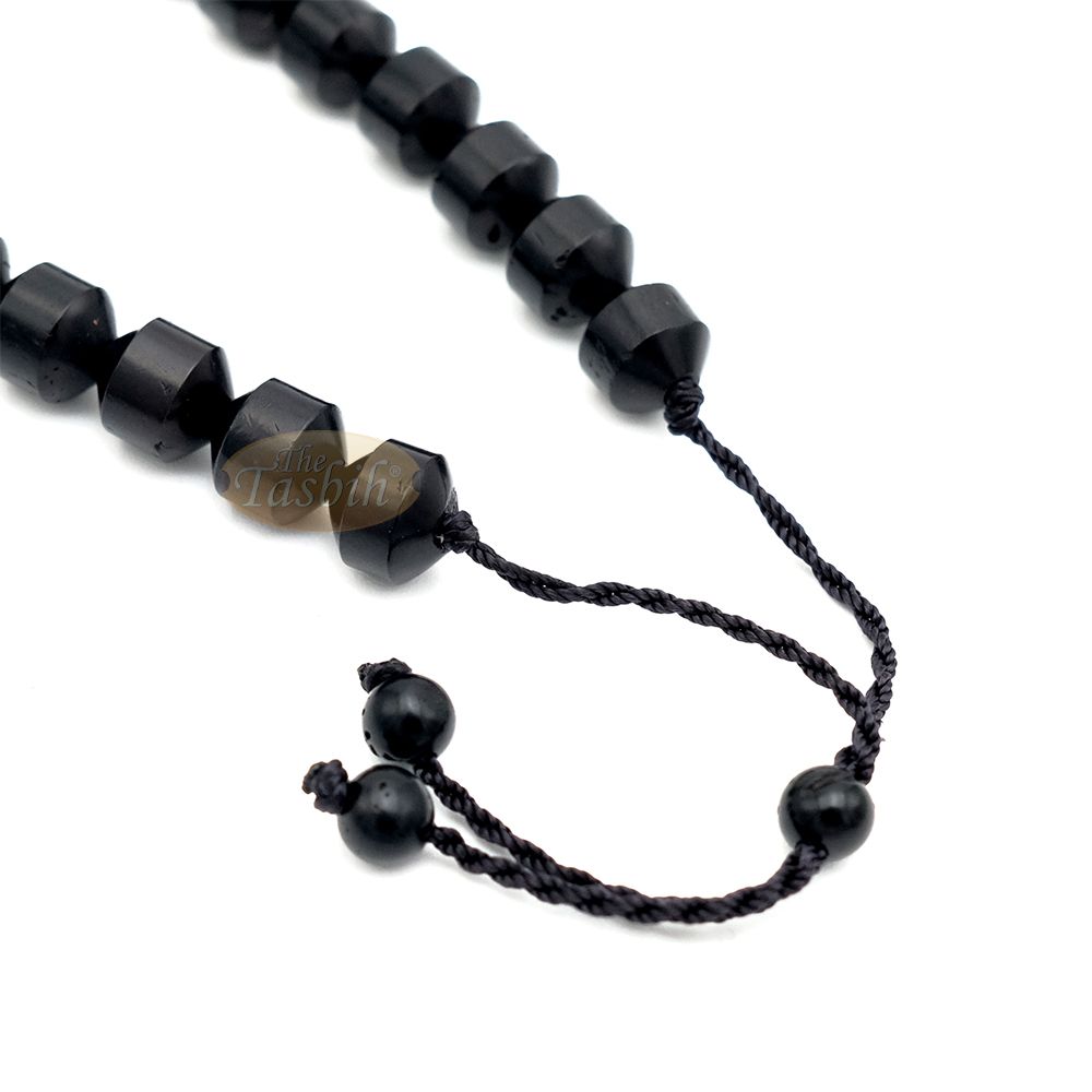 Black Kuka 33ct Tasbih Prayer Beads – Adjustable Handcrafted 7×8 mm Cylinder Genuine Natural Color Shiny Seed Rosary Beads in Gift Box