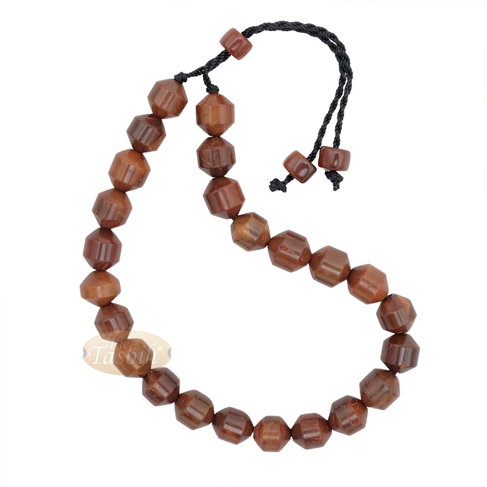Brown Kuka 33ct Tasbih Prayer Beads – Adjustable Handcrafted 7×8 mm Cylinder Genuine Natural Color Shiny Seed Rosary Beads in Gift Box