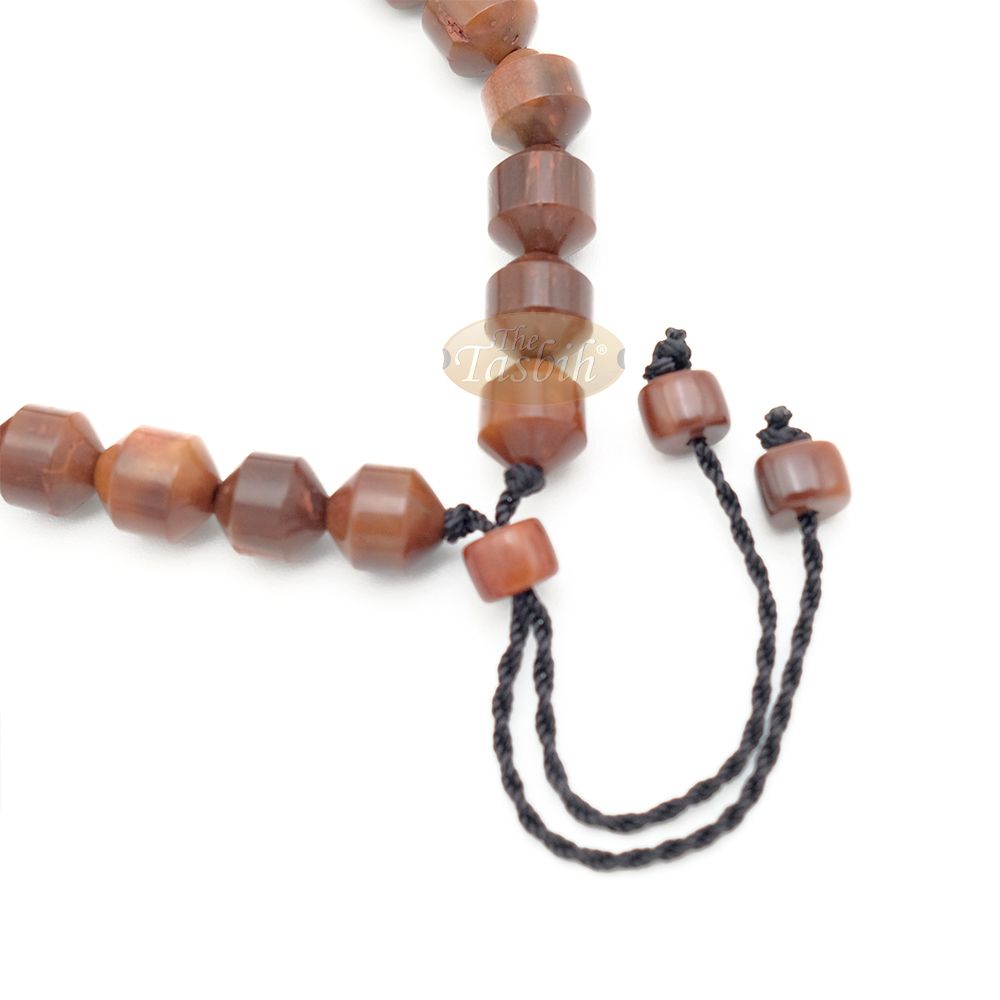 Brown Kuka 33ct Tasbih Prayer Beads – Adjustable Handcrafted 7×8 mm Cylinder Genuine Natural Color Shiny Seed Rosary Beads in Gift Box