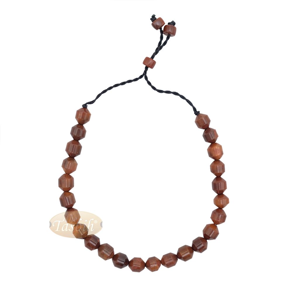 Brown Kuka 33ct Tasbih Prayer Beads – Adjustable Handcrafted 7×8 mm Cylinder Genuine Natural Color Shiny Seed Rosary Beads in Gift Box