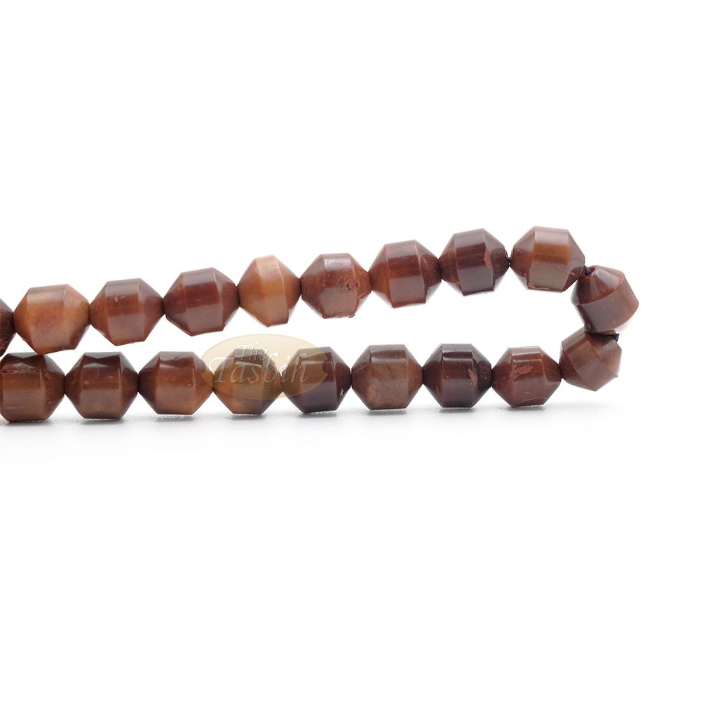 Brown Kuka 33ct Tasbih Prayer Beads – Adjustable Handcrafted 7×8 mm Cylinder Genuine Natural Color Shiny Seed Rosary Beads in Gift Box