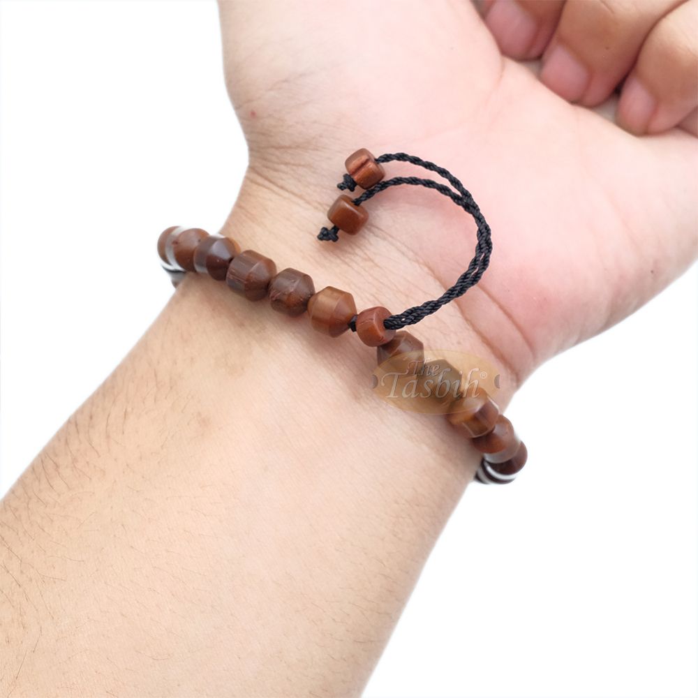 Brown Kuka 33ct Tasbih Prayer Beads – Adjustable Handcrafted 7×8 mm Cylinder Genuine Natural Color Shiny Seed Rosary Beads in Gift Box