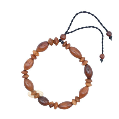 Small Kuka 26ct Adjustable Bracelet – Handcrafted 8×13 mm Elongated Genuine Natural Brown Color Shiny Seed Beads