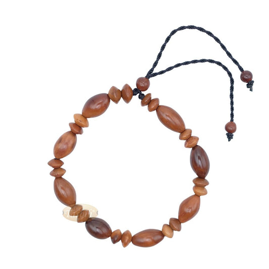 Small Kuka 26ct Adjustable Bracelet – Handcrafted 8×13 mm Elongated Genuine Natural Brown Color Shiny Seed Beads