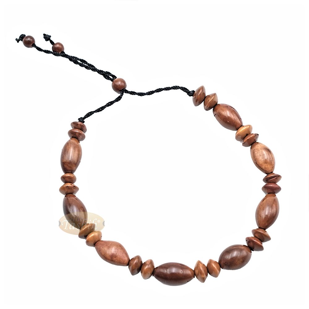 Small Kuka 26ct Adjustable Bracelet – Handcrafted 8×13 mm Elongated Genuine Natural Brown Color Shiny Seed Beads