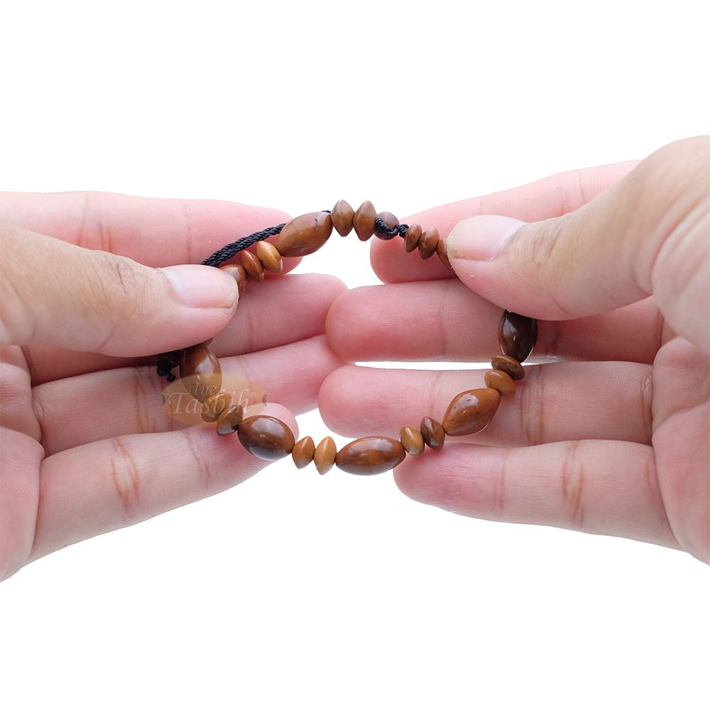 Small Kuka 26ct Adjustable Bracelet – Handcrafted 8×13 mm Elongated Genuine Natural Brown Color Shiny Seed Beads