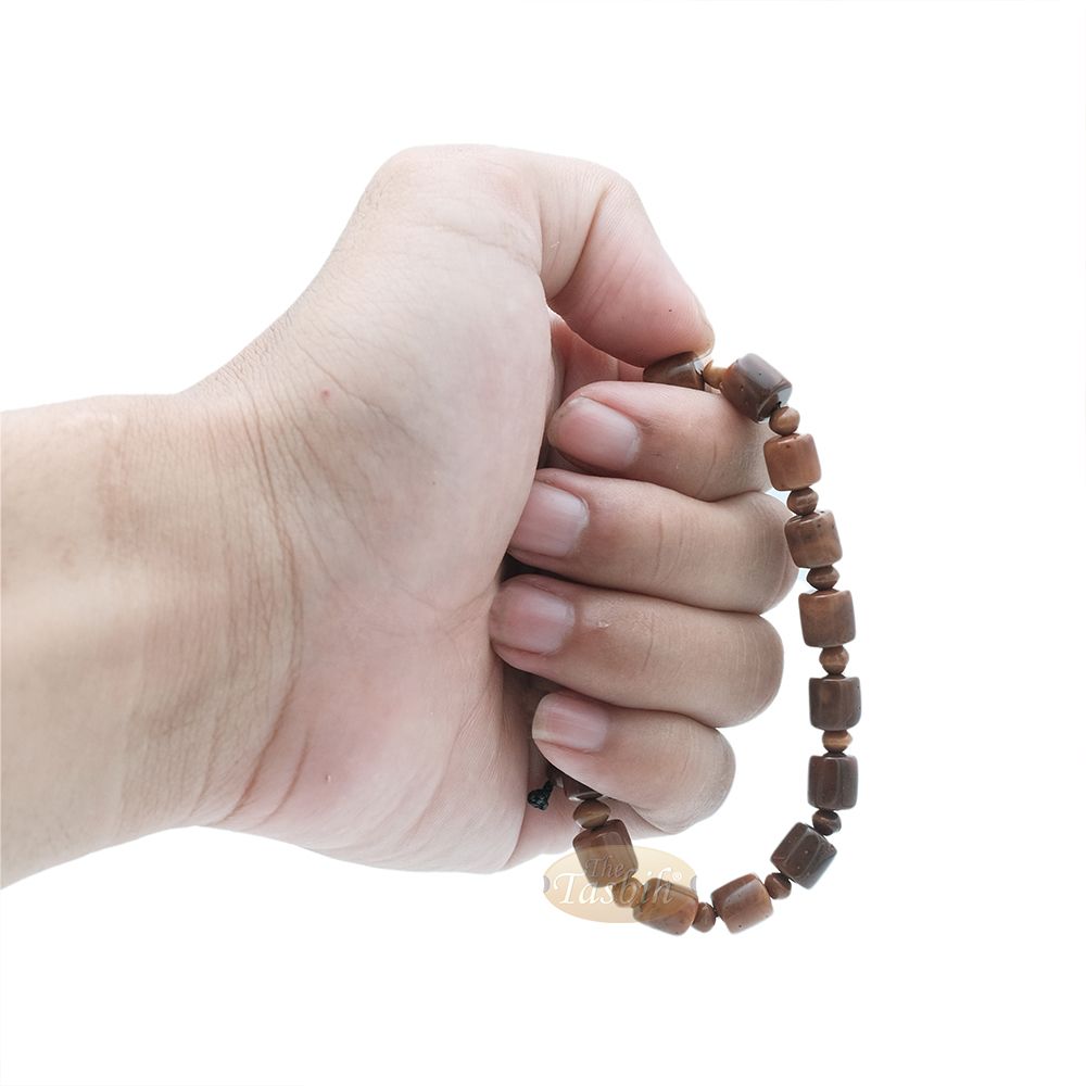 Brown Medium Kuka 29ct Prayer Bracelet – Handcrafted 8 mm Barrel 5 mm Round Genuine Natural Color Shiny Seed Rosary Beads in Gift Box