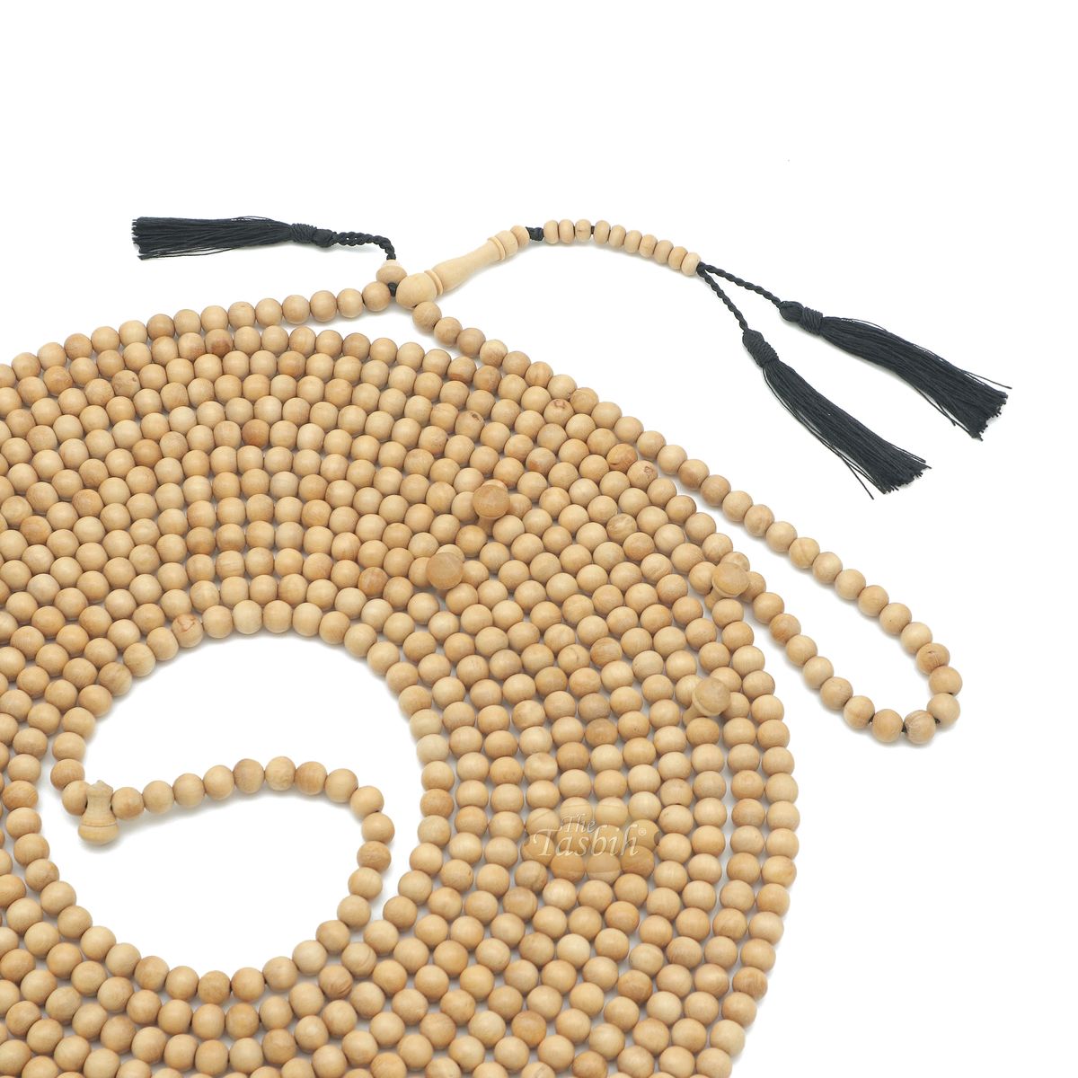 1000-Bead Citrus Wood (Kemuning) Tasbih – 8 mm Prayer Beads – Subha Misbaha with Beautiful Black Tassels