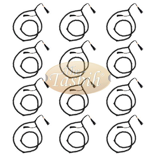 Lot of 12 Handcrafted Black Tasbihs Citrus Wood Copper-Wired Tassels