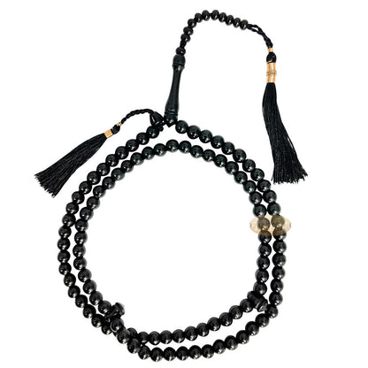 Black Citrus Wood Handcrafted Tasbih with Copper Wire-Decorated Tassels
