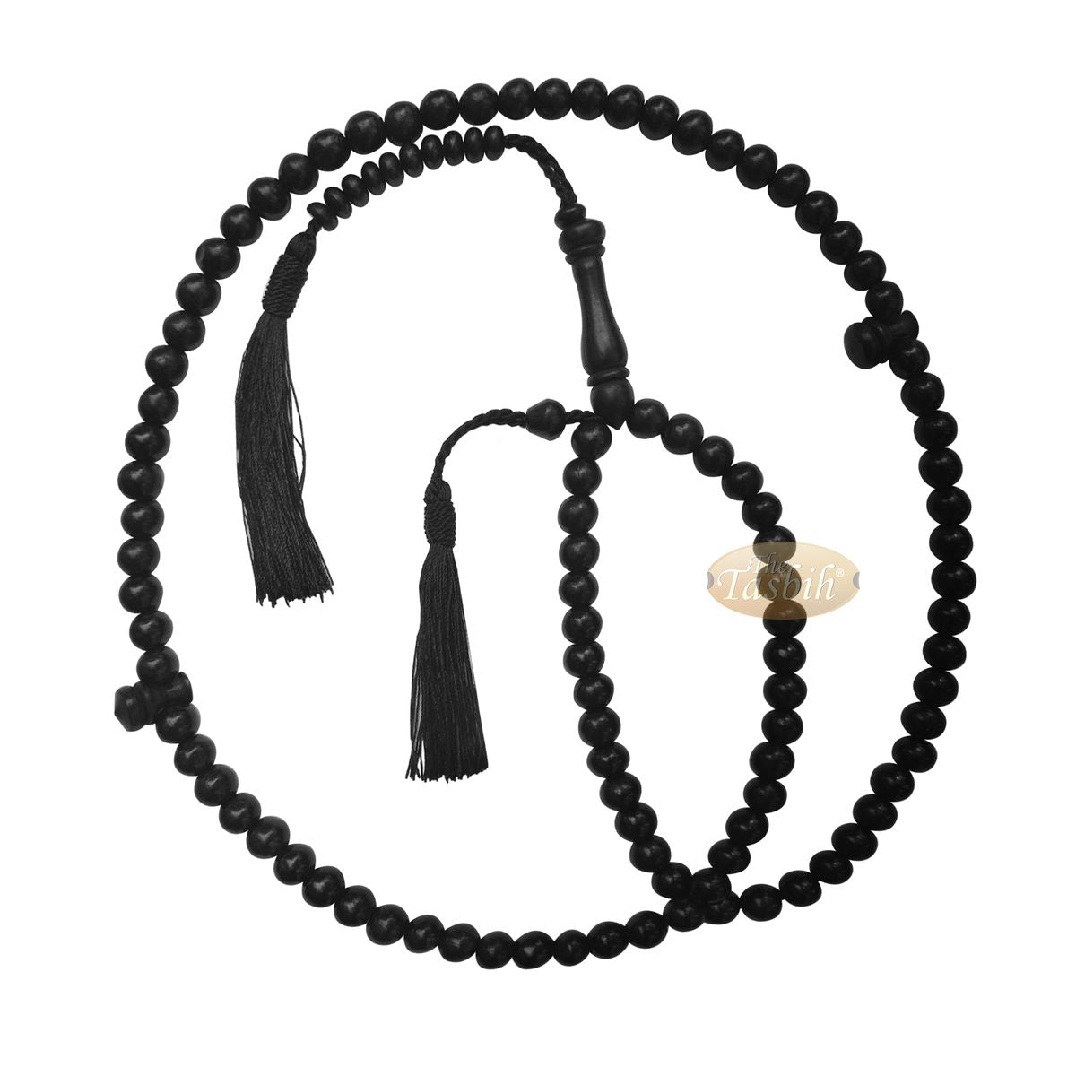 Handcrafted 9 mm Dyed Citrus Wood Black Beads Tasbih Misbaha 99-Beads with Tassels