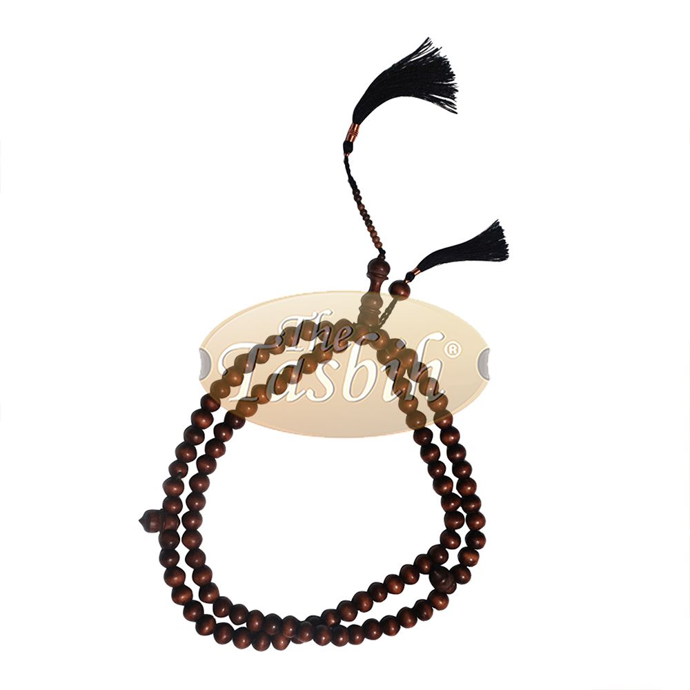 Handmade Large Dark Brown 14 mm Citrus Wood Tasbih Copper-Wired Tassels