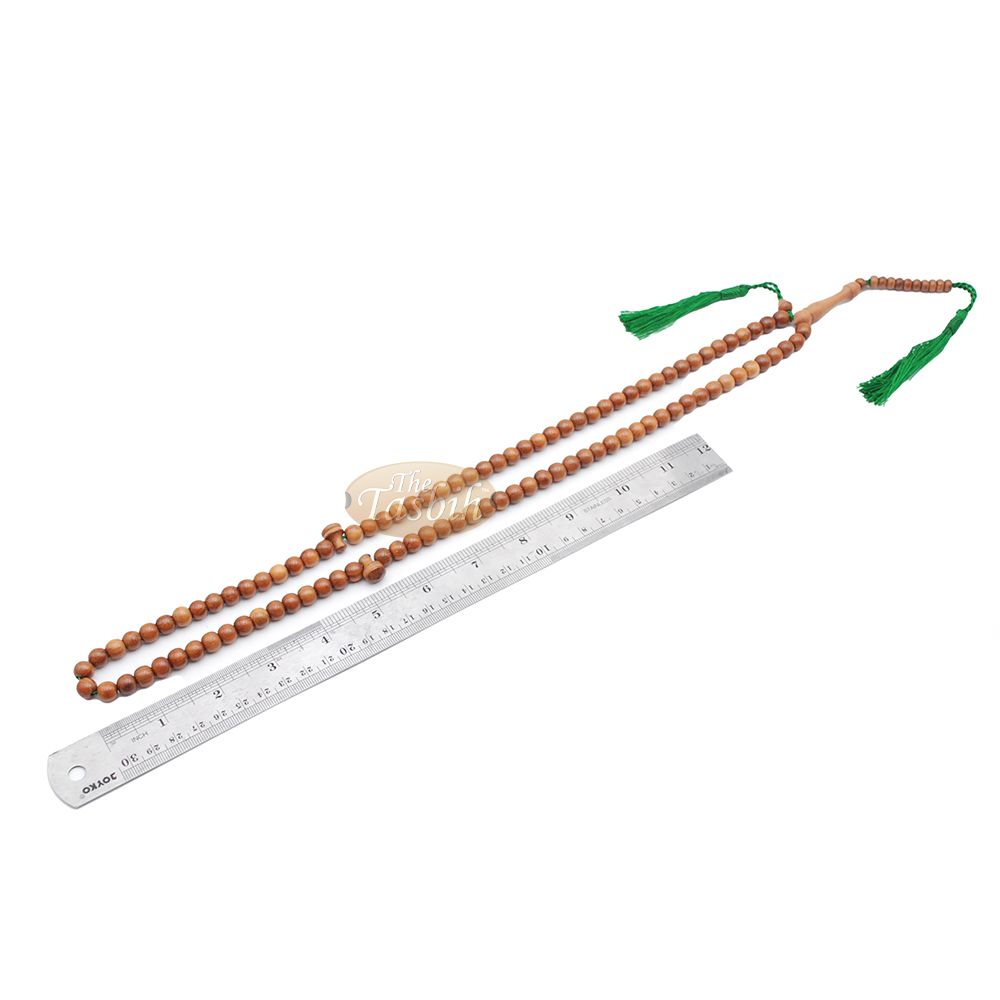 Natural Brown Color 8 mm Prayer Beads Citrus Wood Tasbih with Green Tassels