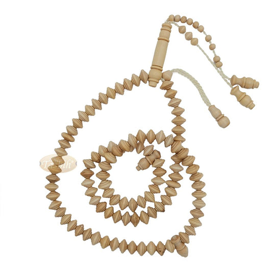 Yellow Citrus Natural 8×11 mm Handcrafted 99-bead Muslim Prayer Beads Tasbih – Genuine Color Shiny Seed Islamic Rosary in Gift Box