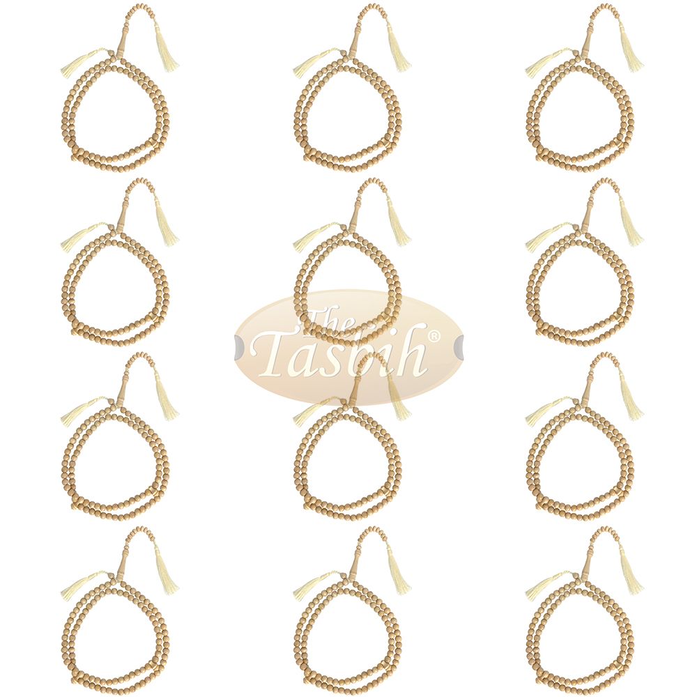 Lot of 12 Natural Yellow Citrus Tasbihs 8 mm 99-Bead Prayer Beads 2 Tassels