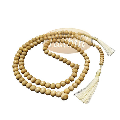 Natural Yellow Citrus Wood Tasbih 8 mm 99-Bead Prayer Beads 2 Tassels