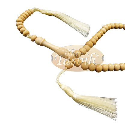 Natural Yellow Citrus Wood Tasbih 8 mm 99-Bead Prayer Beads 2 Tassels