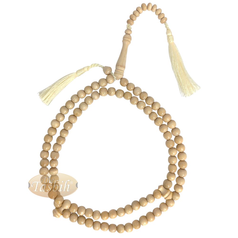 Natural Yellow Citrus Wood Tasbih 8 mm 99-Bead Prayer Beads 2 Tassels