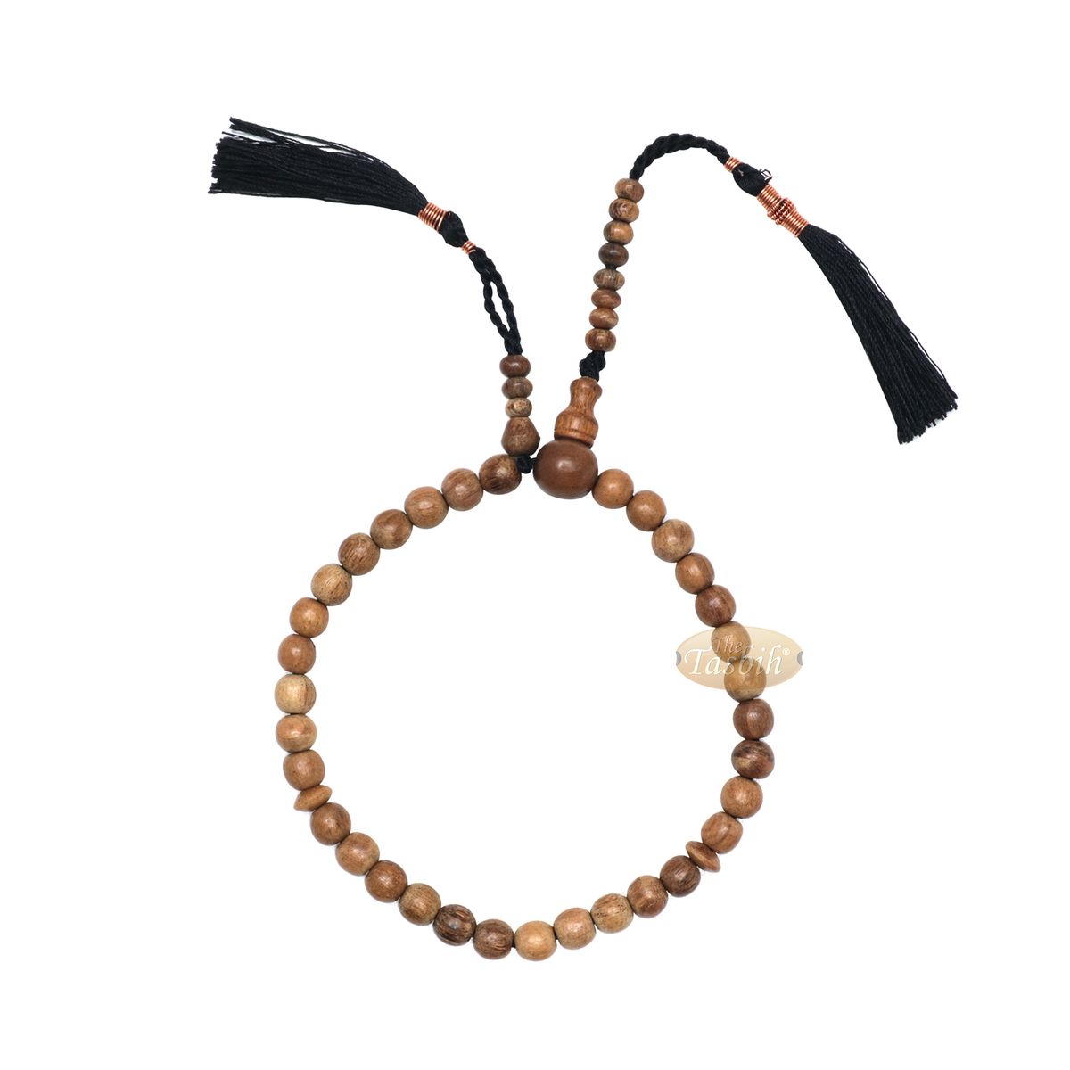 Small Natural Light Brown Oud Aloeswood Agarwood 33-Bead Prayer Beads Rosary 8 mm Beads with 2 Black Copper-Decorated Tassel